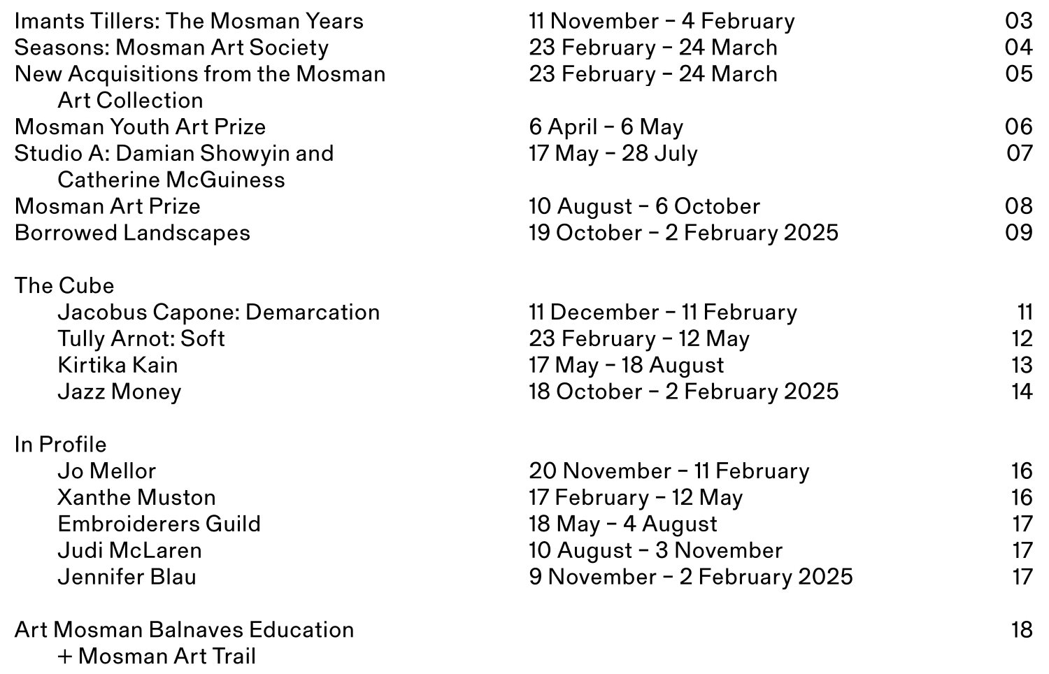 2024 Exhibition Program Mosman Art Gallery